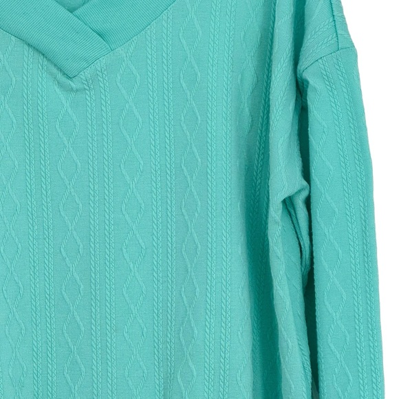 *Women’s French Laundry Turquoise Polyester/Spandex Textured V-Neck Sweater - Picture 6 of 11